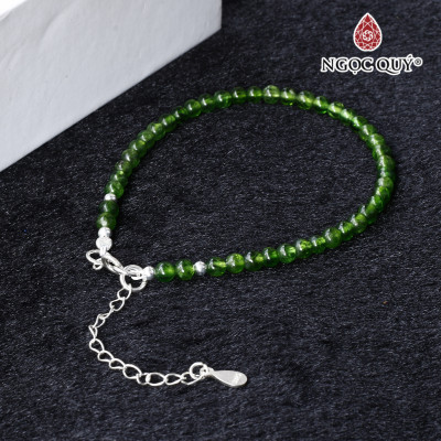 Vòng tay đá diopside hạt mini khóa bạc mệnh hỏa, mộc - Ngọc Quý Gemstones