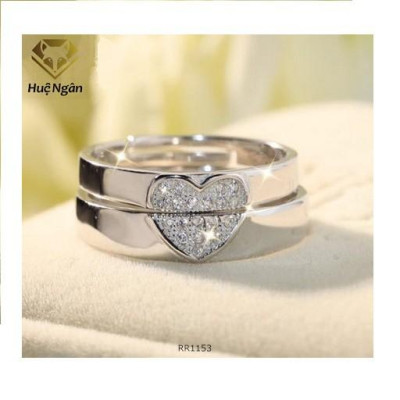 Nhẫn đôi bạc 925 Huệ Ngân - Một nửa yêu thương RR1153