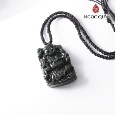 Mặt di chuyền phật di lặc đá ngọc hòa điền 44x32mm mệnh mộc, hỏa - Ngọc Quý Gemstones
