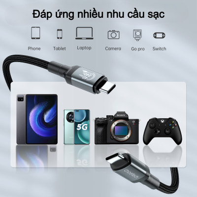 Cáp sạc nhanh Type C to Type C 240W Choetech XCC-1040 hỗ trợ truyền tải dữ liệu 8K@60Hz (Hàng chính hãng)