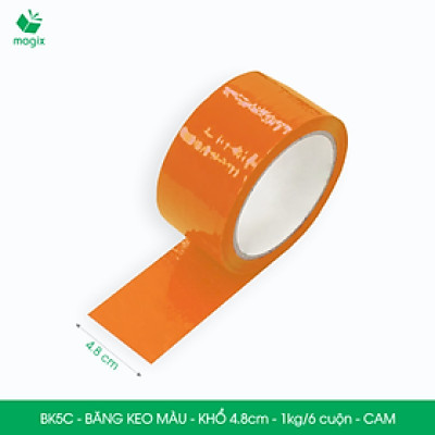 BK5C - 6 cuộn băng keo màu khổ 4.8cm loại 1kg/6 cuộn - Cam - Băng keo, băng dính đóng hàng