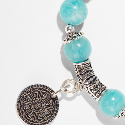 Vòng tay đá amazonite phối phụ kiện tròn bạc Ngọc Quý Gemstones