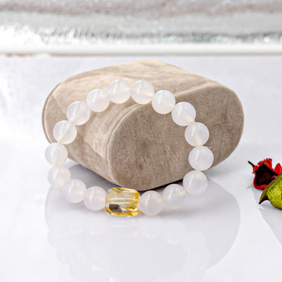 Vòng tay Mã não trắng 10mm + Thạch anh vàng