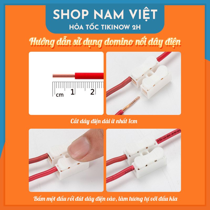 Domino Nối Dây Điện Nhanh, Cút Nối Dây 2 Đầu Cách Điện CH-2 - Hàng Chính Hãng