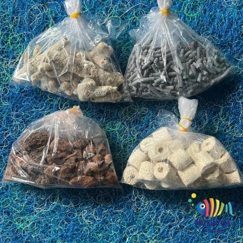 Combo 100g Combo 4 Loại Vật Liệu Lọc Hồ Cá: Than Hoạt Tính +Sứ Trắng
+- San Hô+ Nham Thạch =100G