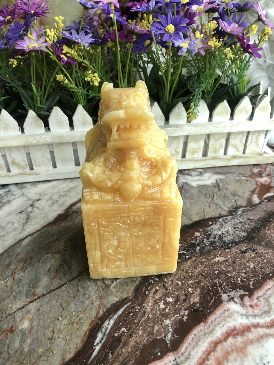 Ấn Rồng phong thủy đá ngọc Hoàng Long - Cao 15 cm