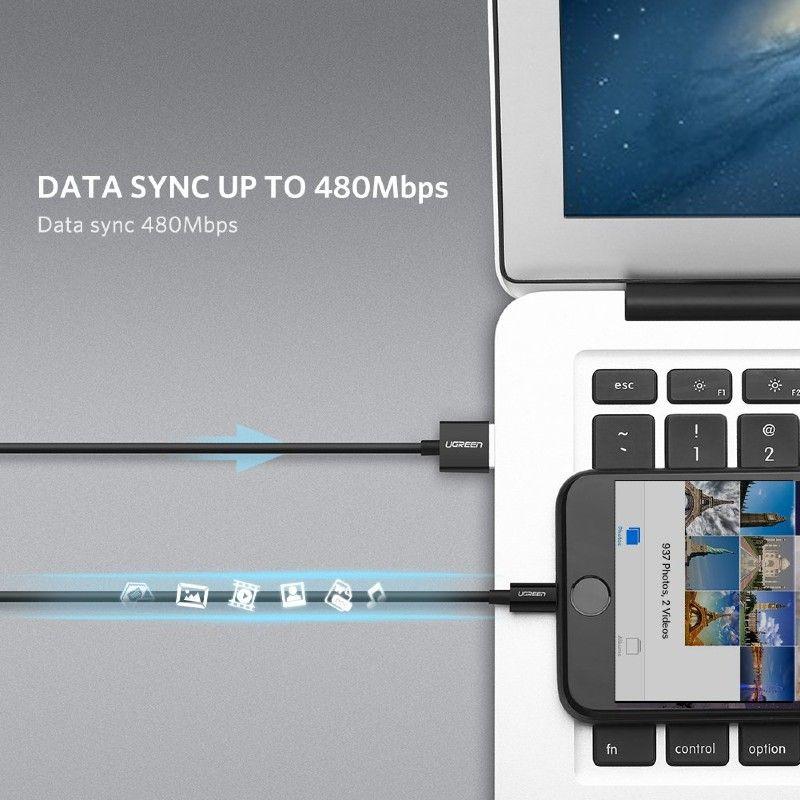 Ugreen UG80822US155TK 1M màu đen cáp Lightning ra USB có chíp MFI chính hãng - HÀNG CHÍNH HÃNG