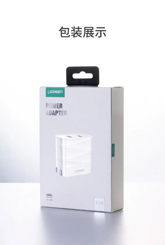 Ugreen UG50955CD146TK Màu Trắng Củ sạc nhanh 2 cổng USB 3.1A + 2.4A US - HÀNG CHÍNH HÃNG