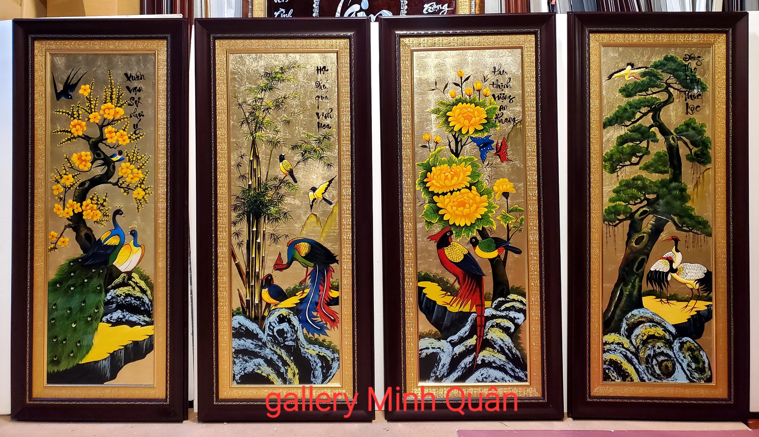 TRANH BỘ TỨ QUÝ SƠN MÀI - TÙNG CÚC TRÚC MAI ( Xuân hạ Thu Đông)