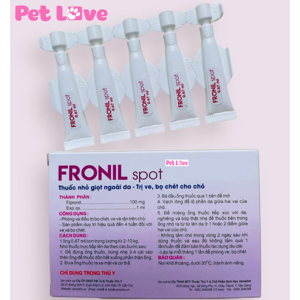 Combo 3 hộp FRONIL SPOT diệt ve, bọ chét trên chó