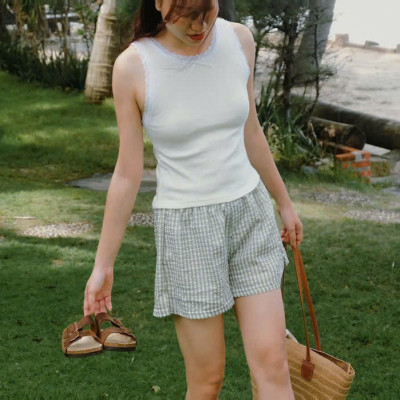 Set áo ba lỗ quần ca ro ngắn | đồ ngủ thoáng mát