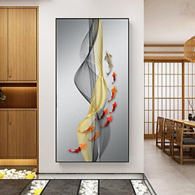 Tranh Treo Tường Phòng Khách Canvas - Tranh Đơn Cửu Ngư Quần Hội Đẹp