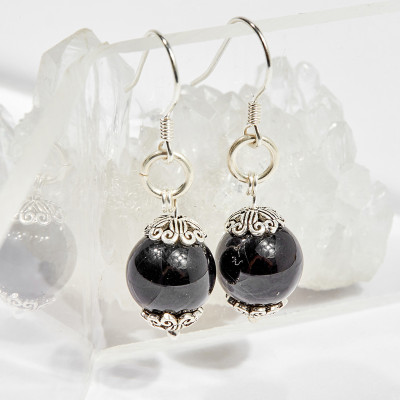 Bông tai đá obsidian 10mm mệnh thủy , mộc - Ngọc Quý Gemstones