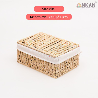 Giỏ Đựng Mỹ Phẩm Có Nắp ANKAN Dùng Để Bàn, Đựng Đồ Mini, Sắp Xếp Đồ Đạc Gọn Gàng, Ngăn Nắp