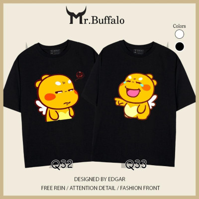Áo đôi, cặp tay lỡ unisex Qoobee dễ thương Mr.Buffalo Q32Q33