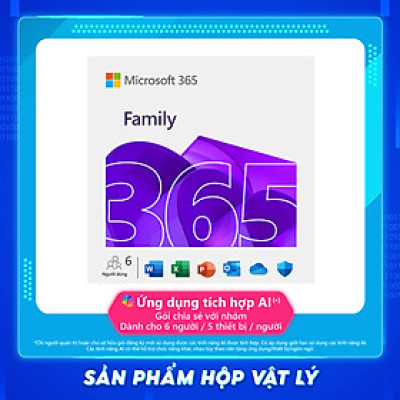 Phần mềm Microsoft 365 Family 6GQ-01896 / EP2-36878  | 12 tháng | Dành cho tối đa 6 người | 5 thiết bị/tài khoản| Word, Excel, PowerPoint | 1TB OneDrive