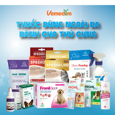 Vemedim SPREADLINE - Thuốc nhỏ giọt ngoài da phòng và điều tr.ị sán dây, giun tròn, ấu trùng giun tim, ve và bọ nhảy cho mèo nhỏ và mèo lớn.