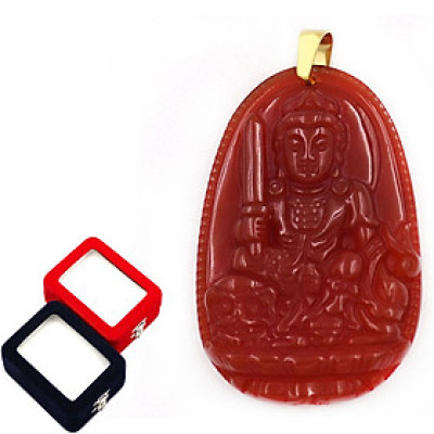 Mặt Phật Văn Thù Bồ Tát thạch anh đỏ 3.6cm kèm hộp nhung
