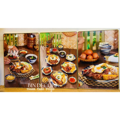 (ẢNH THẬT) Tranh treo tường cơm tấm 5 trang trí decor quán có sẵn khung kèm đinh