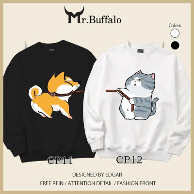 Áo sweater form rộng cặp đôi chó mèo dễ thương Mr.buffalo