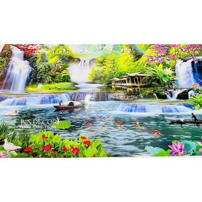 (ẢNH THẬT) Tranh dán tường 3d phong cảnh hữu tình 5 trang trí decor phòng khách