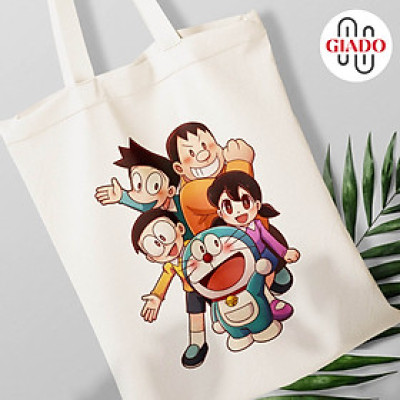 Túi canvas GIADO, túi vải bố, túi tote mẫu Nhóm bạn Doraemon