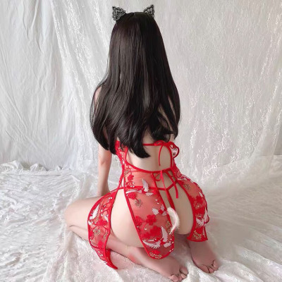 Váy ngủ cosplay sườn xám thêu hoa sexy Q63 - Đồ ngủ sườn xám nữ quyến rũ - Đầm ngủ nữ gợi cảm
