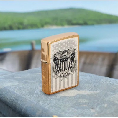 Bật lửa Zippo 46230 American Crest Brushed Brass - Chính hãng 100%