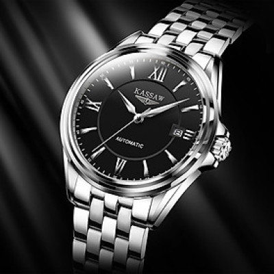 Đồng hồ nam chính hãng KASSAW K818-3 Kính sapphire chống xước ,Chống nước 50m ,Bảo hành 24 tháng,Máy cơ (Automatic),mặt đen dây thép xịn