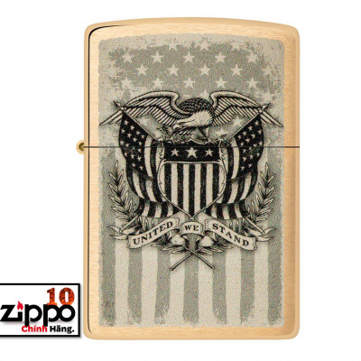 Bật lửa Zippo 46230 American Crest Brushed Brass - Chính hãng 100%