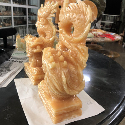 Cặp rồng đứng phong thủy đá ngọc hoàng long - Cao 30 cm 