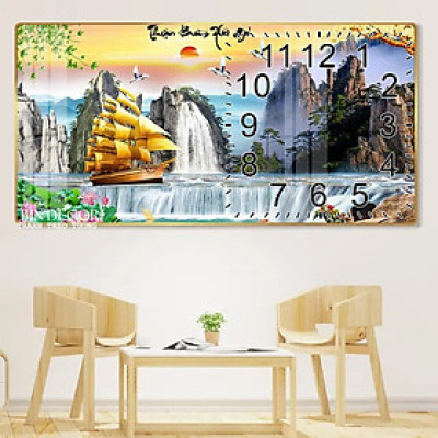 Tranh đồng hồ tráng gương thuận buồm xuôi gió 15 trang trí decor quà tặng tân gia