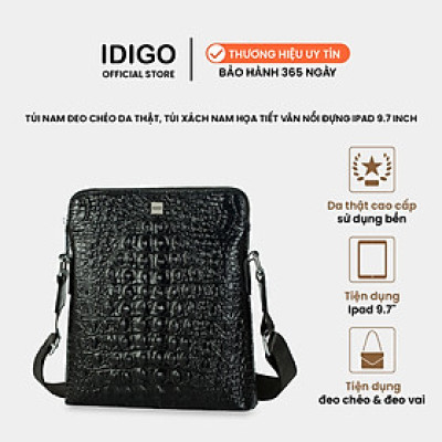 Túi xách công sở da thật cao cấp, túi đeo chéo nam đựng IPAD 9.7 inch họa tiết vân cá sấu nổi bật IDIGO MB1 - 6025