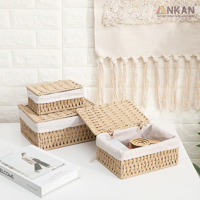 Giỏ Đựng Mỹ Phẩm Có Nắp ANKAN Dùng Để Bàn, Đựng Đồ Mini, Sắp Xếp Đồ Đạc Gọn Gàng, Ngăn Nắp