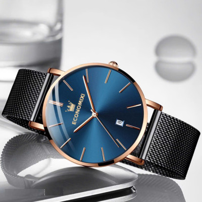 Đồng hồ nam cao cấp DEYROS dây thép lụa đen chạy lịch ngày phong cách thể thao khỏe khoắn