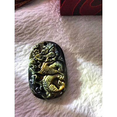 Mặt DÂY CHUYỀN RỒNG LƯỢN NGẬM CHÂU ĐÁ MẮT HỔ ĐEN XANH ÁNH VÀNG NHẸ TỰ NHIÊN  SIZE DÀI 44MM X NGANG 29MM X DẦY 8MM  NAM MỆNH THỦY MỆNH MỘC