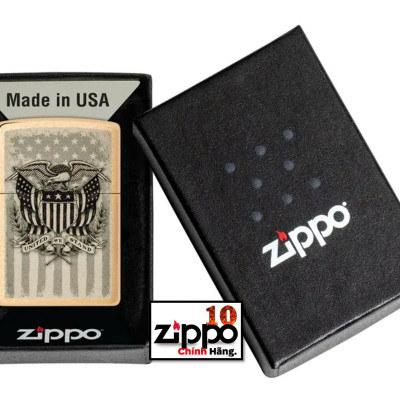 Bật lửa Zippo 46230 American Crest Brushed Brass - Chính hãng 100%