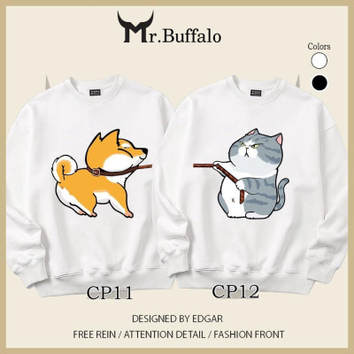 Áo sweater form rộng cặp đôi chó mèo dễ thương Mr.buffalo