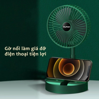Quạt Tích Điện Để Bàn Mini Gấp Gọn - Xoay 360 Độ, 3 Tốc Độ, Pin Dung Lượng Lớn