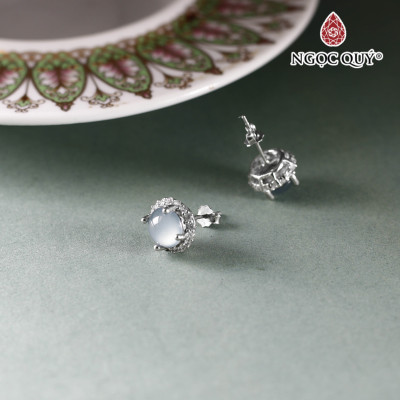 Bông tai phỉ thúy lam ngọc type A  9mm mệnh hỏa , mộc - Ngọc Quý Gemstones