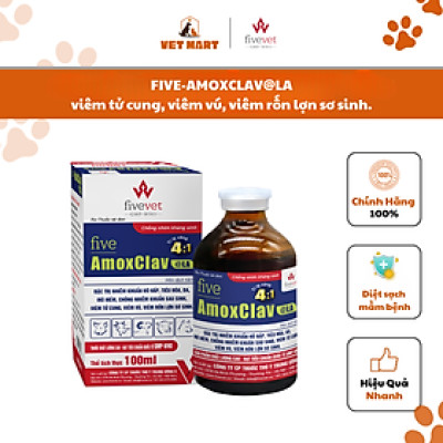 [100ml] FIVE-AMOXCLAV@LA tiêu hóa, da, mô mềm, chống nhiễm khuẩn sau sinh, viêm tử cung, viêm vú, viêm rốn lợn sơ sinh.