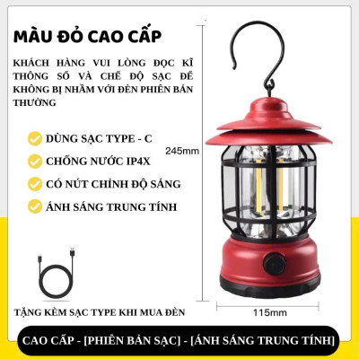 Đèn Cắm Trại Dã Ngoại Du Lịch Sạc USB 1200mAh, Ánh Sáng Vàng Trang Trí - HÀNG CHÍNH HÃNG MINIIN