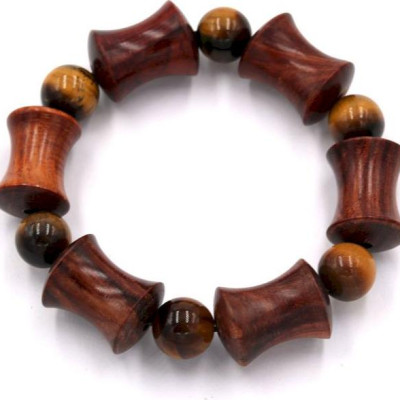 Vòng tay chuỗi hạt gỗ hồng hình ống tre HMS3