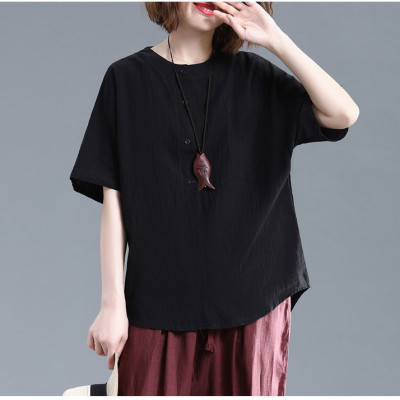 Áo sơ mi nữ form rộng kiểu tay lỡ cổ tròn NeSa Shop, chất liệu Lanh Cotton thấm hút mồ hôi, áo sơ mi nữ nhiều màu, SMT02