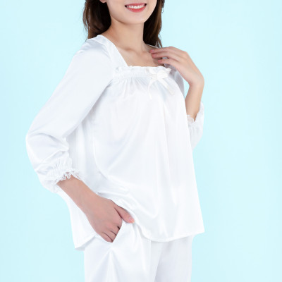 Combo Áo tay lửng phối ren & Quần đùi phối ren LMcation Queen - Màu Trắng