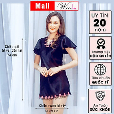 Đầm ngủ phi lụa Wannabe DNS08 cổ tim phối ren hoa nữ tính nhẹ nhàng