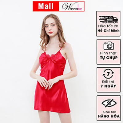 Đầm ngủ phi lụa cao cấp WANNABE DNS38 váy ngủ 2 dây cúp ngực phủ  2 lớp tạo độ phồng giúp ngực căng tròn
