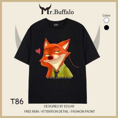Áo đôi, cặp tay lỡ unisex zootopia Nick, judy, cáo và thỏ dễ thương Mr.Buffalo