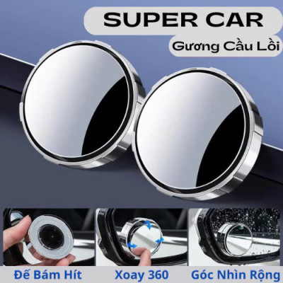 Set 2 Gương Cầu Lồi Gắn Kính Hậu Ô Tô Xoay 360° Xóa Điểm Mù Kính Thật Tráng Bạc Cao Cấp Loại Tốt