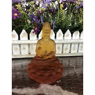 Tượng Phật quan âm ngồi đài sen đá lưu ly - Cao 12 cm